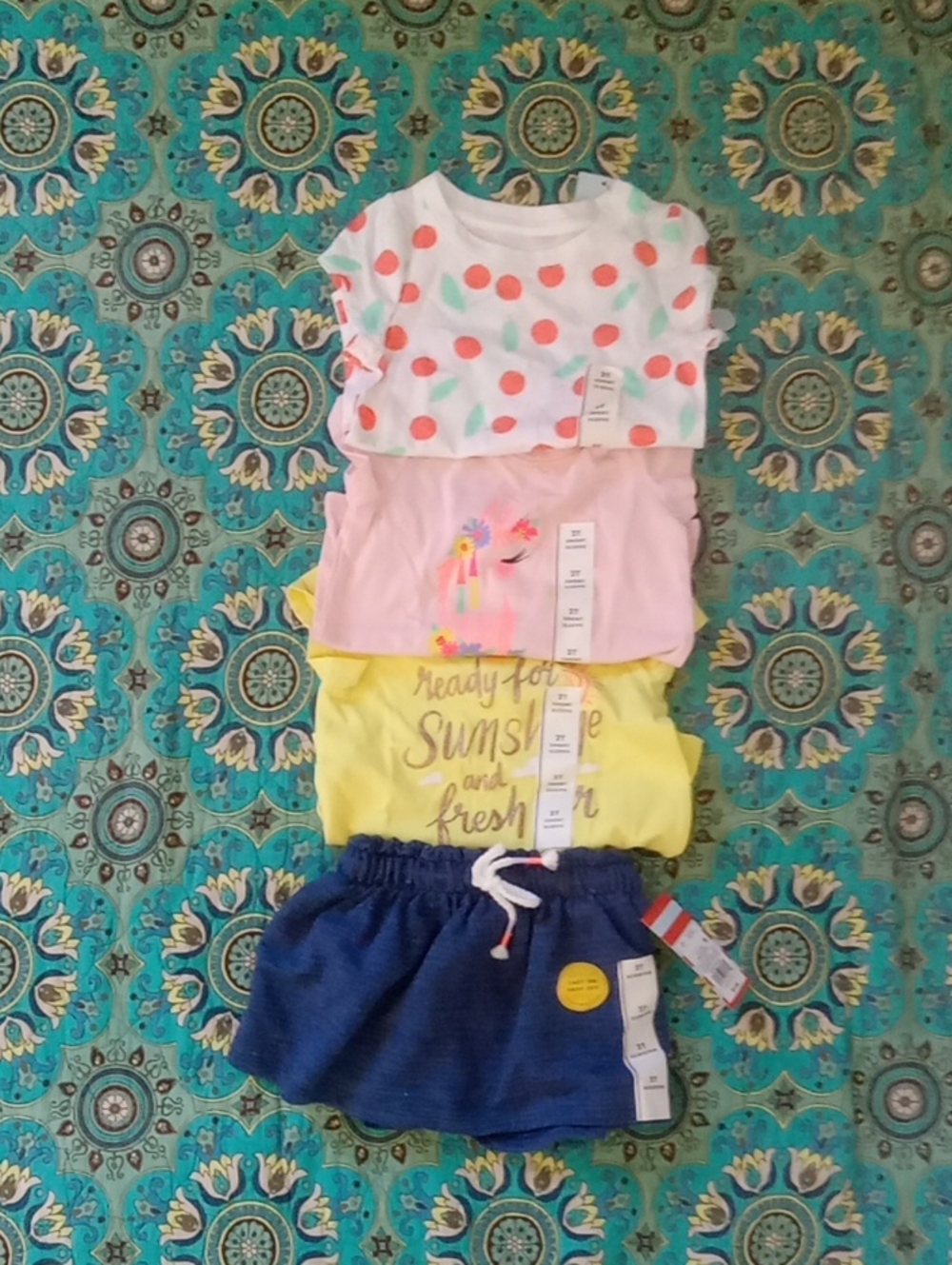 Toddler Mixed Outfit Set - Polka Dot Top, Pink & Yellow Tees, Navy Skirt